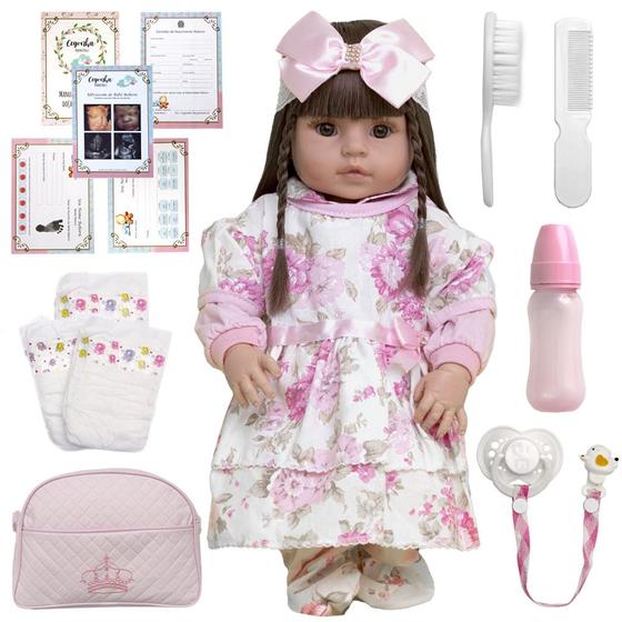 Imagem de Boneca Bebê Reborn 100% Silicone + 26 Itens Bolsa Lançamento