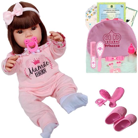 Imagem de Boneca Bebê Reborn 100% Silicone Bolsa + 28 Itens 