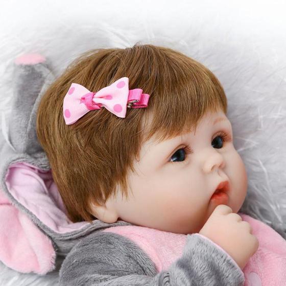Imagem de Boneca Bebê Reborn 100% Silicone Macacão De Elefantinho Com Mamadeira E Chupeta