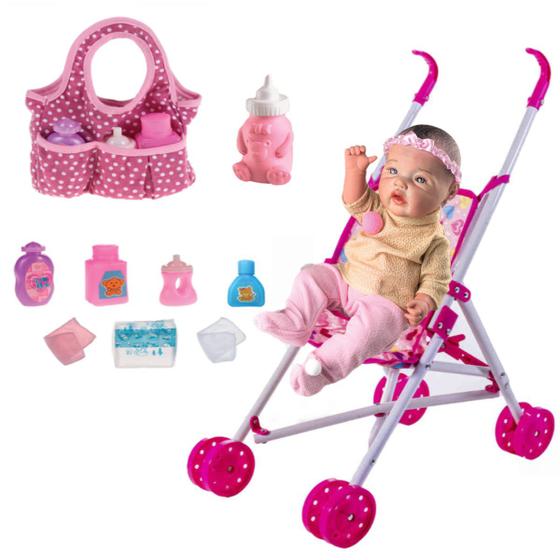 Boneca Bebê Reborn Brinquedo + Bolsa Maternidade e Carrinho - Milk ...