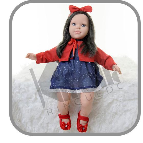 Boneca Bebê Reborn Cabeluda Princesa Morena Roupa Vermelha - Bonecas ...