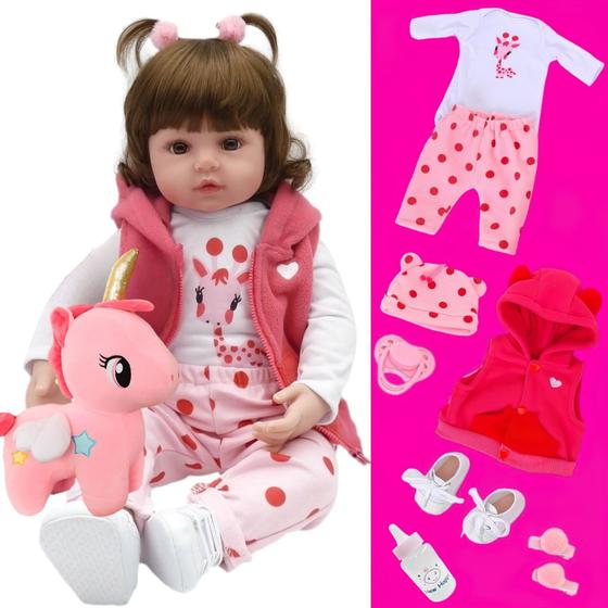 Imagem de Boneca Bebê Reborn Corpo 100% Silicone Com Pelúcia New Happy