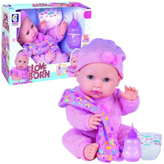 Imagem de Boneca Bebê Reborn Faz Xixi 33cm Menina Infantil Vinil Com Acessórios Articulada Brinquedos Cotiplás