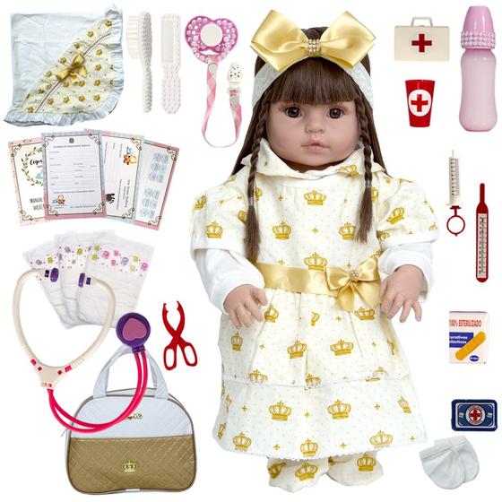 Imagem de Boneca Bebe Reborn Gatinha Menina Realista com Acessórios