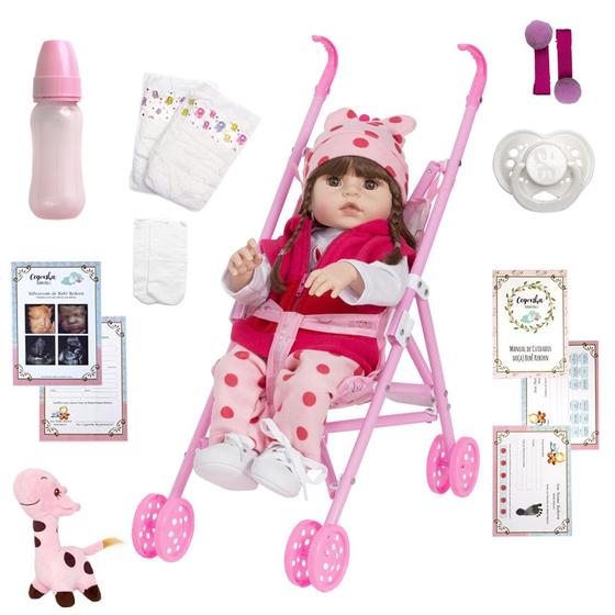 Imagem de Boneca Bebe Reborn Girafa Grande Completa Diversos Itens