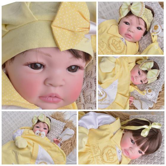 Imagem de Boneca Bebe Reborn Menina Banho Presente Criança Silicone Poa Amarela Body