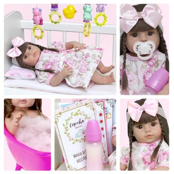 Imagem de Boneca Bebe Reborn Menina Realista Pode Dar Banho + 13 Itens