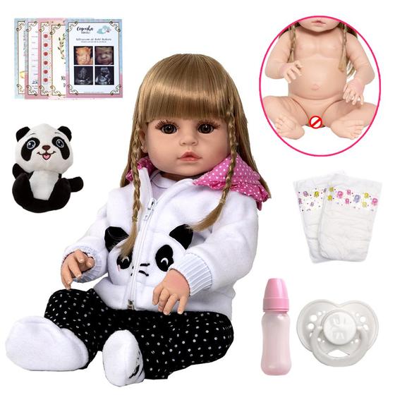 Imagem de Boneca Bebê Reborn Panda Laura Toda de Silicone + Enxoval