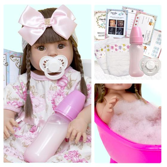 Boneca Tipo Bebe Reborn Realista + Kit Acessórios 14 Ítens no Shoptime