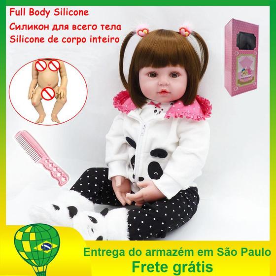 Imagem de boneca bebe reborn realista 48cm roupinha de panda 