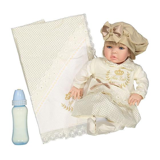 Imagem de Boneca Bebê Reborn Realista Isabela Caqui Cegonha Dolls Menina Loira Com 53cm E 22 Itens