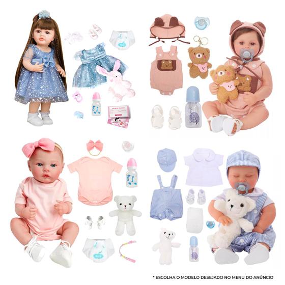 Imagem de Boneca Bebê Reborn Realista Lançamento Brastoy 100% Silicone Kit Conjunto de Roupa Chupeta Mamadeira e Pelúcia Menino ou Menina