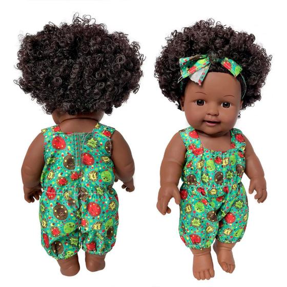 Imagem de Boneca Bebê Reborn Realista Negra Morena Pode Dar Banho Cabelo Cacheado Crespo Vinil ou Silicone Com Kit