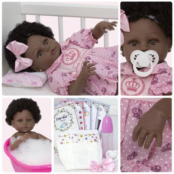 Imagem de Boneca Bebê Tipo Reborn Menina Negra Linda Pode Dar Banho