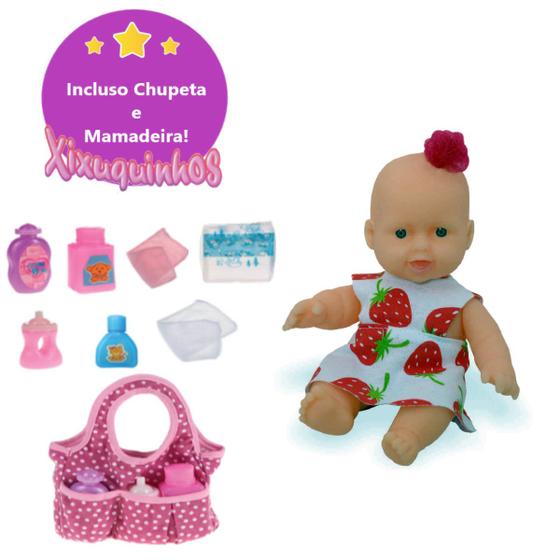 Imagem de Boneca Bebe Xixuquinha Pequena Portatil + Bolsa Acessórios