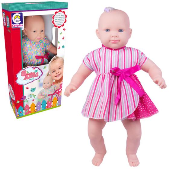 Imagem de Boneca Bebezão Menina Infantil Bebê Grande Sonho Azul 56cm Em Vinil Articulada Brinquedos Cotipláas