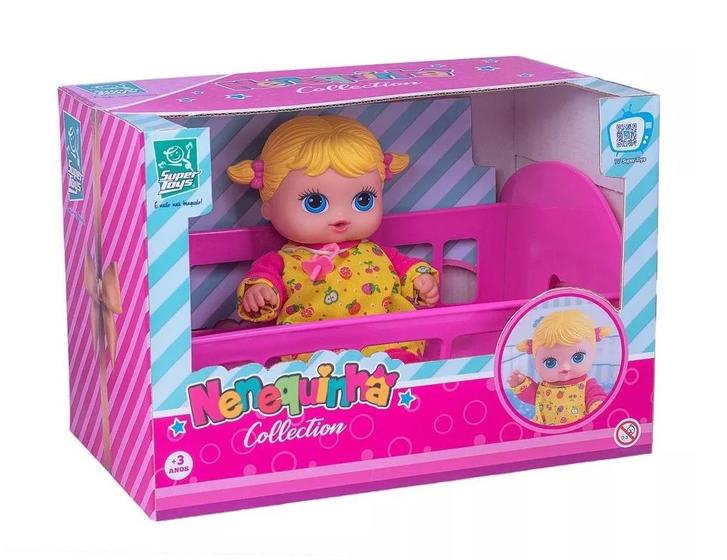 Imagem de Boneca+berço+chupetinha nenequinha vinil articulada super toys brinquedo festa do pijama