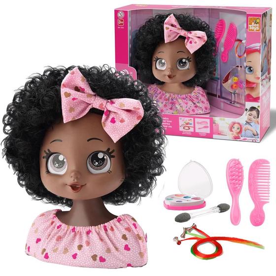 Boneca Busto Infantil Kit Maquiagem Pentear Acessórios Negra 788 - Bee ...