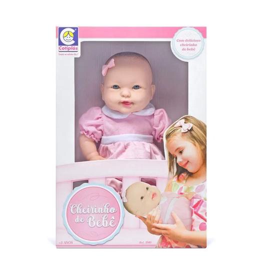 Imagem de Boneca Cheirinho de Bebe em Vinil 36cm com Vestidinho Rosa Cotiplas - 2080