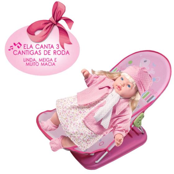 Imagem de Boneca Classic Rose Bebezão Que Canta e Berçinho Para Bebê