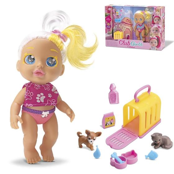 Imagem de Boneca club girls pet collection com cachorro + casa / casinha e acessorios 10 pecas