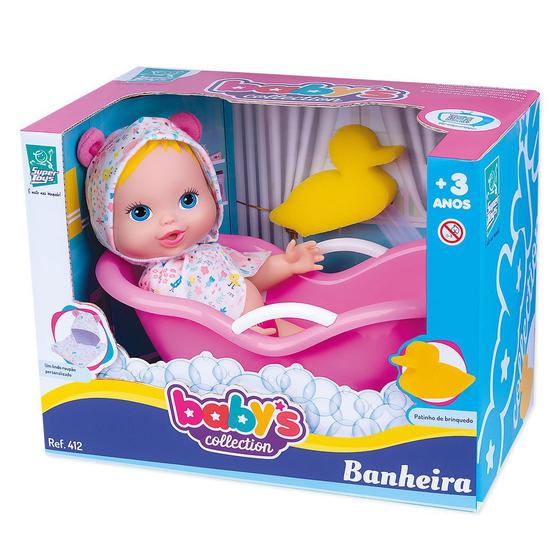 Imagem de Boneca Com Banheira Roupão E Patinho Baby's Collection - Super Toys