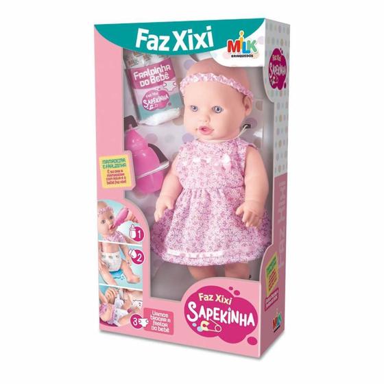 Imagem de Boneca com Mecanismo Sapekinha FAZ Xixi 34CM com Mamadeira e Fralda