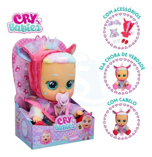 Imagem de Boneca Cry Babies Dressy Chora De Verdade Hannah Com Cabelo