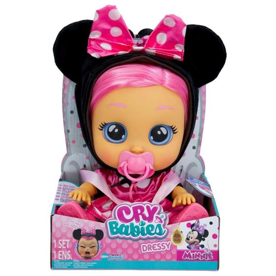 Imagem de Boneca Cry Babies Dressy Minnie com Pilhas Inclusas para Crianças a Partir de 4 anos Multikids - BR2079