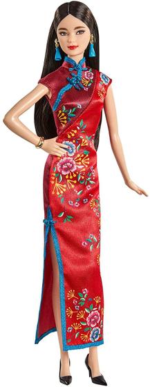 Imagem de Boneca de Ano Novo Lunar com Vestido Cheongsam Vermelho  Colecionável de 12 polegadas