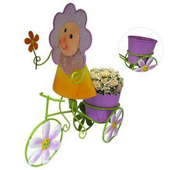 Imagem de Boneca de Flor com Bicicleta Enfeite e Decoraçao Jardim Casa Flores Vaso Lilas (BON-P-11)