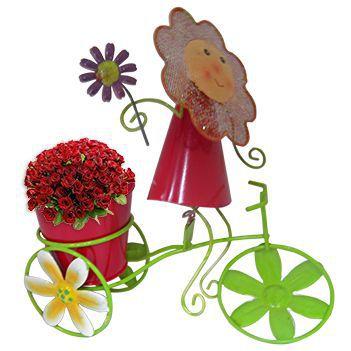 Imagem de Boneca de Flor com Bicicleta Enfeite e Decoraçao Jardim Casa Flores Vaso Vermelho (BON-P-11)