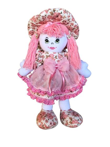 Imagem de Boneca de Pano Brinquedo Decoração 50cm Floral Laço Bebê Meninas Artesanal
