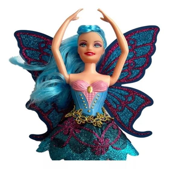 Imagem de Boneca Estilo Barbie Fada Bailarina Com Asas Brilhantes e Pente Personalizado Pernas Articuladas