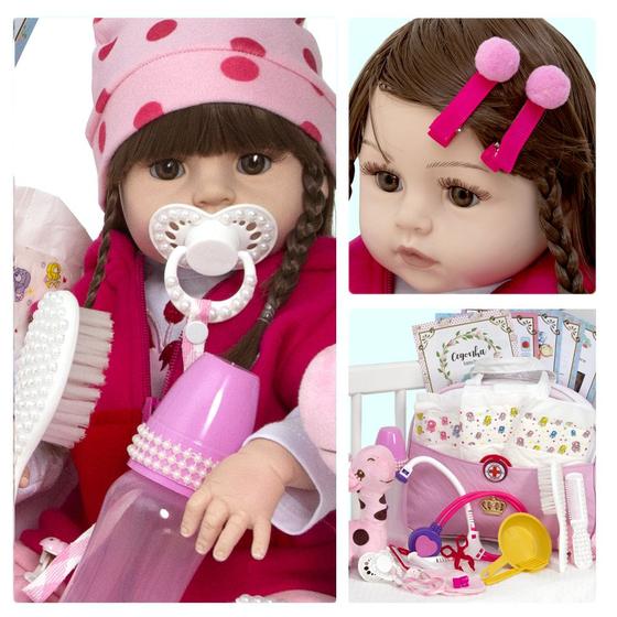 Imagem de Boneca Estilo Bebê Reborn Baby Girafa Menina Cabelo Castanho