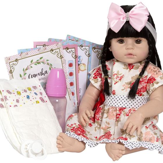 Imagem de Boneca Estilo Bebê Reborn Real Baby Alive Menina Morena 52cm