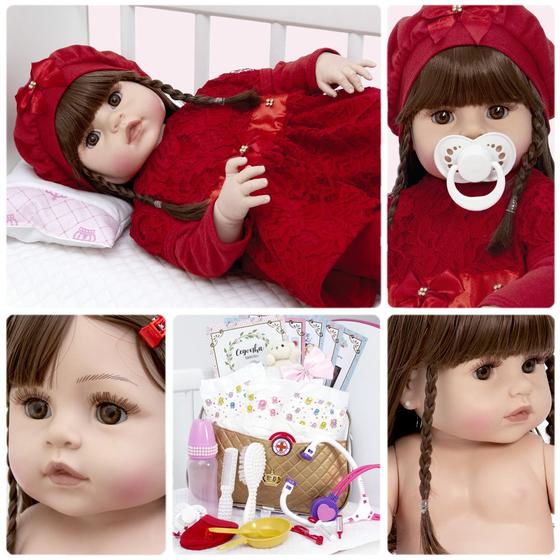 Imagem de Boneca Estilo Reborn Menina Princesa Olho Castanho 24 Itens