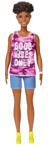 Imagem de Boneca fashion Barbie Fashionistas 128 com blusa camuflada rosa