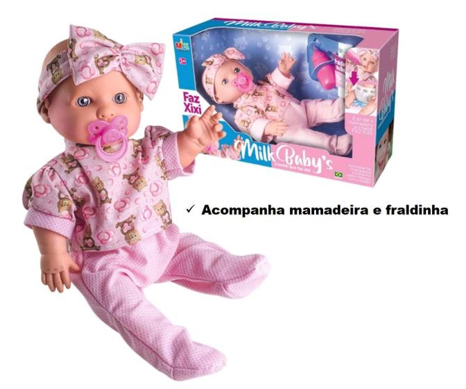 Imagem de Boneca faz Xixi Milk Babys com Mamadeira e Chupeta bebe menina acessorios