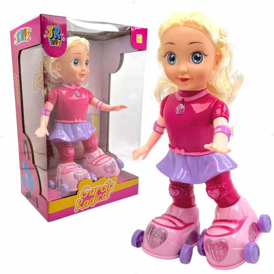 Imagem de Boneca Garota Radical Patins Brinquedo Luzes Coloridas Elétrico A Pilha Loira