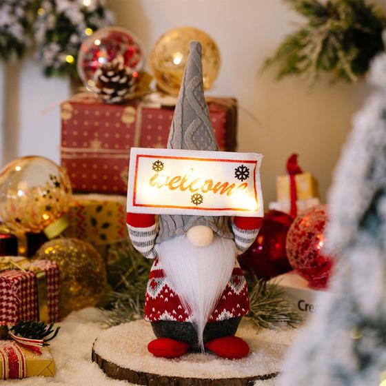 Imagem de Boneca Gnomo de Natal com Luzes - Enfeite Rudolph Sem Rosto