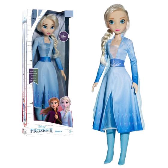 Imagem de Boneca Grande Infantil Elsa Frozen 55cm Em Vinil Vestido de Tecido Original Disney Brinquedo Novabrink