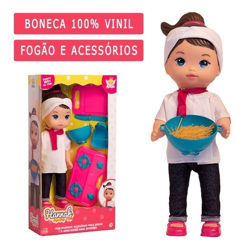 Imagem de Boneca Hannah Chef Cozinheira Infantil C/ Fogão E Acessórios