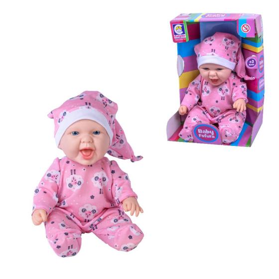 Imagem de Boneca Infantil Baby Fofura Com Touca Feita Em Vinil Macia E Fofinha 32cm Bebê Menina Brinquedo Cotiplás