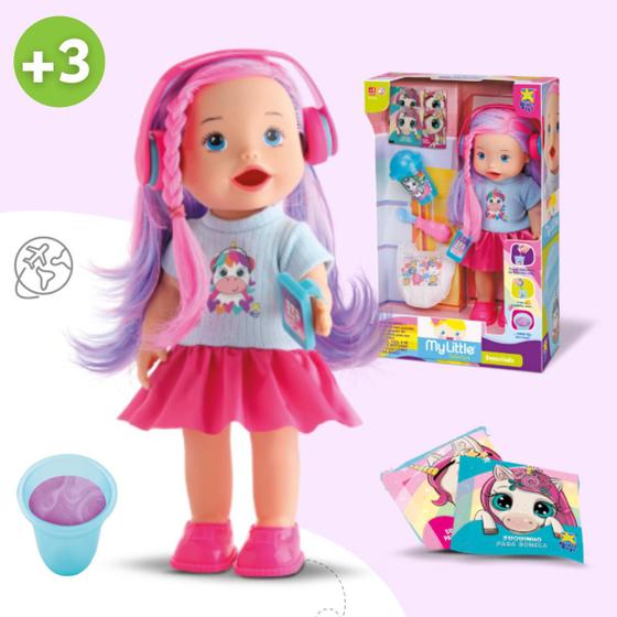 Imagem de Boneca Infantil Faz Xixi Mixer Descolada Cabelo Colorido c/ Acessórios Brinquedo Menina Presentes