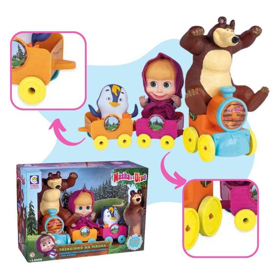 Imagem de Boneca Infantil Masha e o Urso no Trenzinho + Pinguim Barato