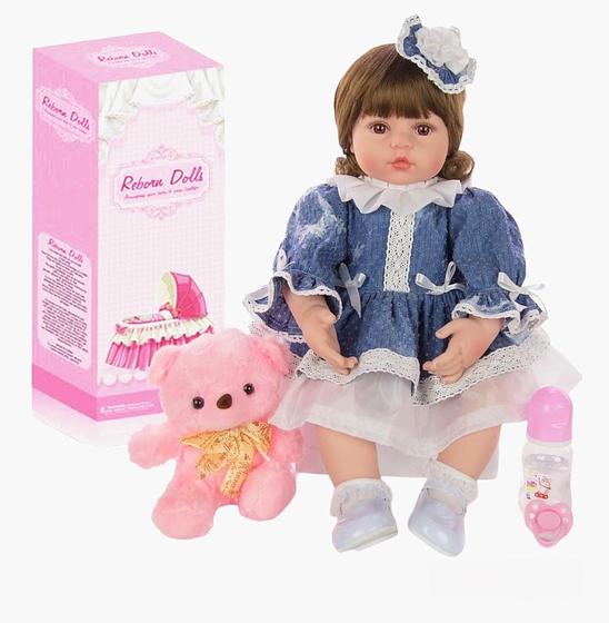 Imagem de Boneca Infantil Menina Realista Bebê Reborn Brinquedo 100% Silicone Com Acessórios