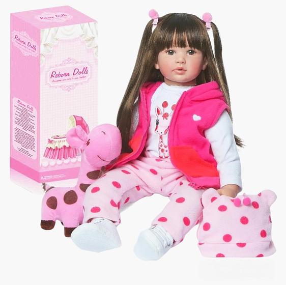 Imagem de Boneca Infantil Menina Realista Bebê Reborn Brinquedo 100% Silicone Com Acessórios