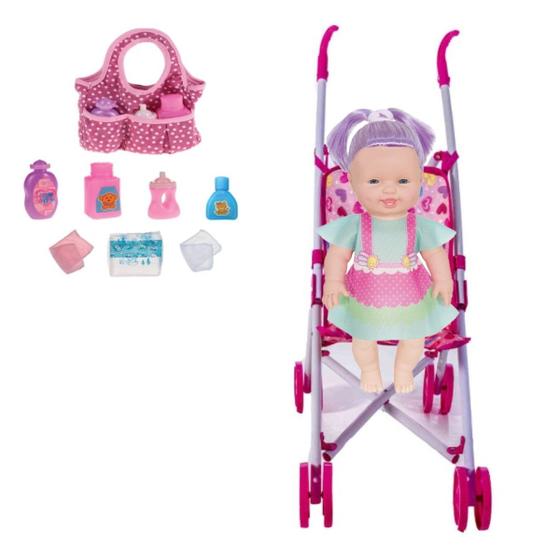 Imagem de Boneca Infantil Sapekinha Tuca Colors Bebê +Carrinho e Bolsa