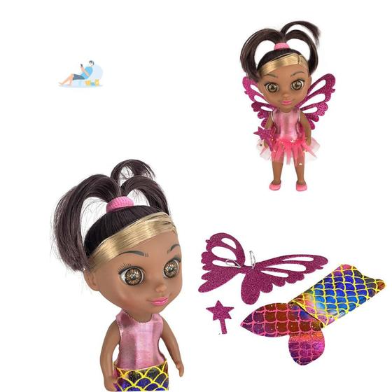 Imagem de Boneca Infantil Shiny Angels 3 em 1 Menina Sereia Fada e Bailarina-Anjo Brinquedos